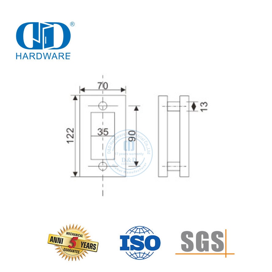 الفولاذ المقاوم للصدأ زجاج الباب المنزلق الأجهزة زجاج الباب المنزلق نوع مربع مقبض مقعر - DDSK020