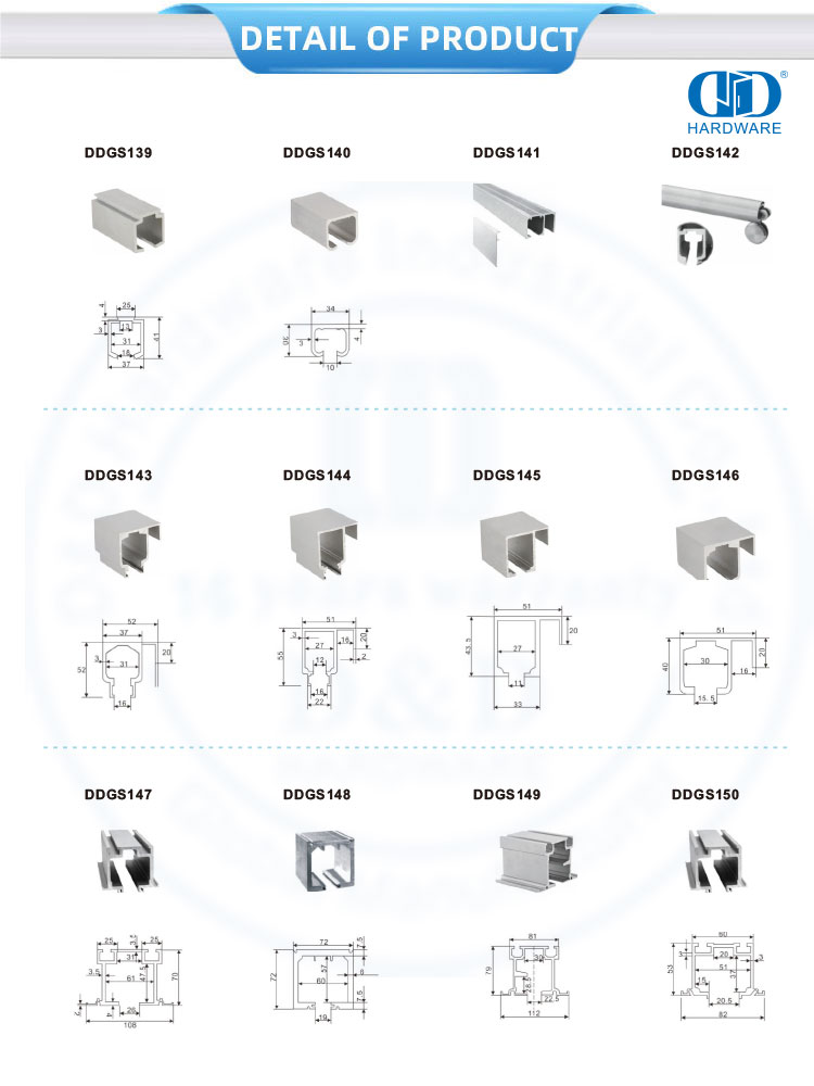 فندق مكتب بناء الأجهزة الفولاذ المقاوم للصدأ الحديد الأجهزة الزجاجية انزلاق الباب أنبوب للحمام-DDGS144