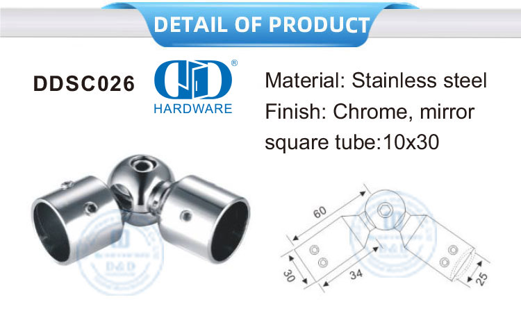 الفولاذ المقاوم للصدأ جولة أنبوب موصل الحمام حامل دش أنبوب موصلات لوحة موصل الزجاج Fittings-DDSC026