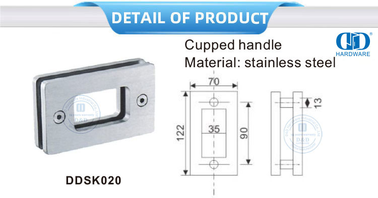 الفولاذ المقاوم للصدأ زجاج الباب المنزلق الأجهزة زجاج الباب المنزلق نوع مربع مقبض مقعر - DDSK020