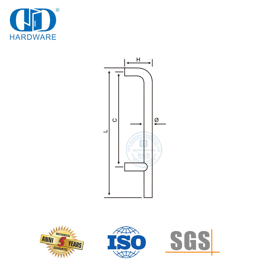 دخول أنبوب دائري كبير على شكل حرف U باب زجاجي للحمام سحب مقبض-DDPH010