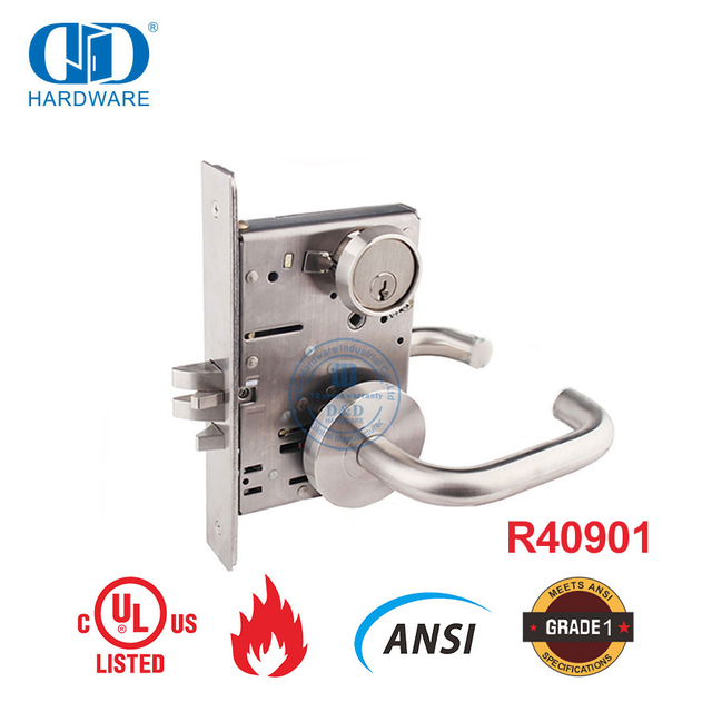 قفل باب أمان أمريكي من الفولاذ المقاوم للصدأ مُدرج في قائمة UL، قفل نقر للجسم، باب داخلي - DDAL04