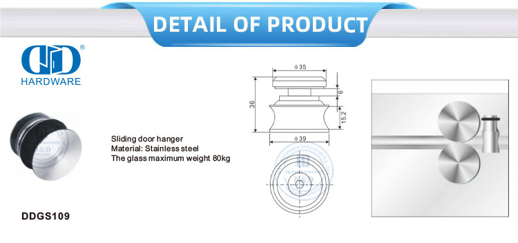 الفولاذ المقاوم للصدأ الزجاج المناسب الأجهزة الباب انزلاق الباب شنقا الأسطوانة الأجهزة المحورية لباب الحمام-DDGS109