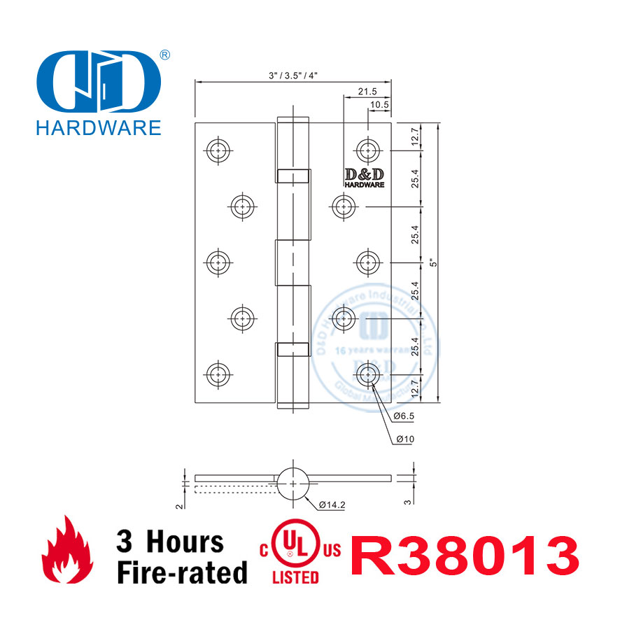 الجملة UL المدرجة BHMA الأمريكية الفولاذ المقاوم للصدأ النار تصنيف قابل للتعديل أثاث الأجهزة التجارية المعادن باب خشبي المفصلي-DDSS005-FR-5x3.5x3mm