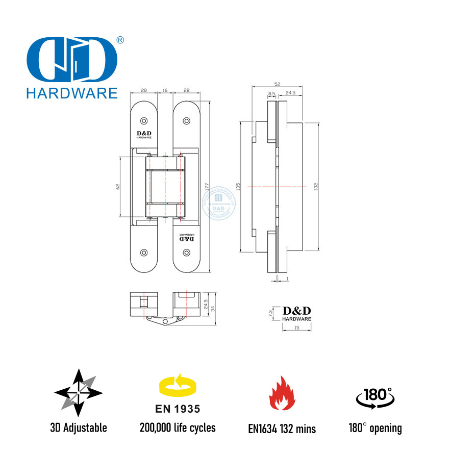 التجهيزات EN1935 مفصلة الباب المخفية للسكن DDCH008-G80