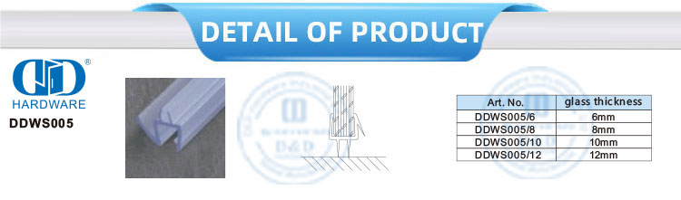 الأجهزة الزجاجية عالية الجودة PVC زجاج الباب العلوي ختم سيليكون المطاط شريط عازل دش ختم Strip-DDWS005