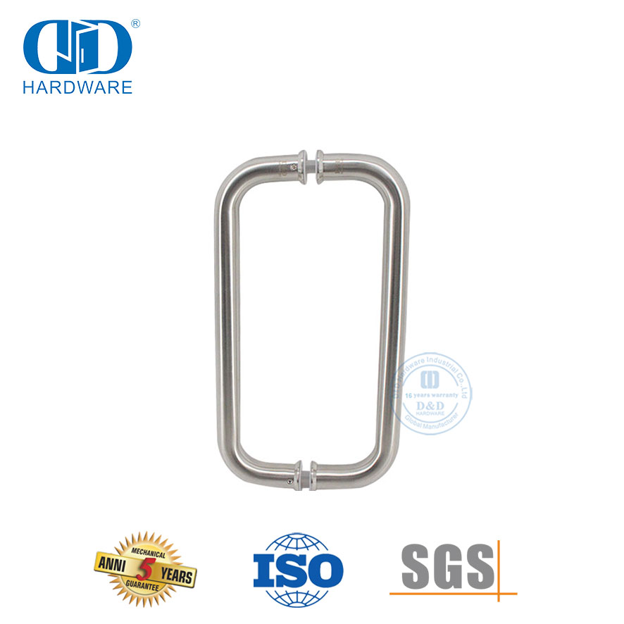 باب زجاجي سميك مزدوج منحني فضي 304 من الفولاذ المقاوم للصدأ ومقبض سحب بإطار من النوع C -DDPH007-A