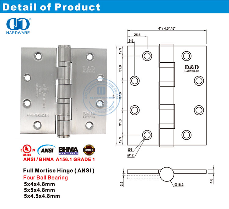 مفصلات أمان شديدة التحمل لأبواب المكاتب الحكومية 