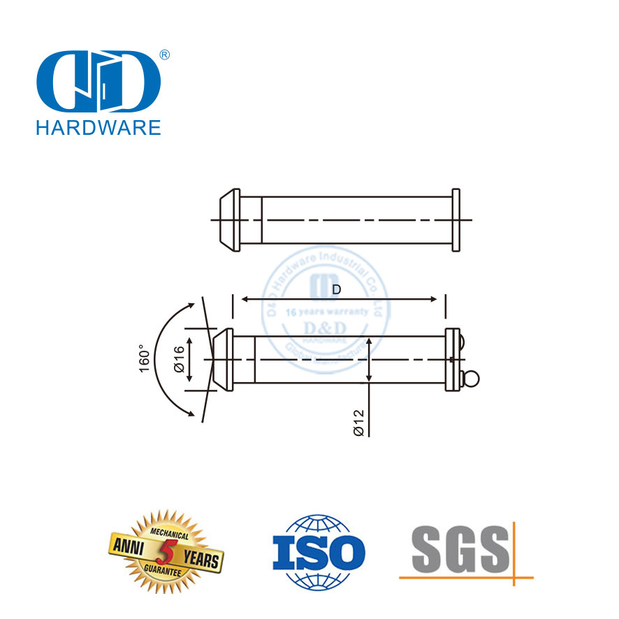 D&D Hardware 160 درجة عارض الباب الأسود مصنّع