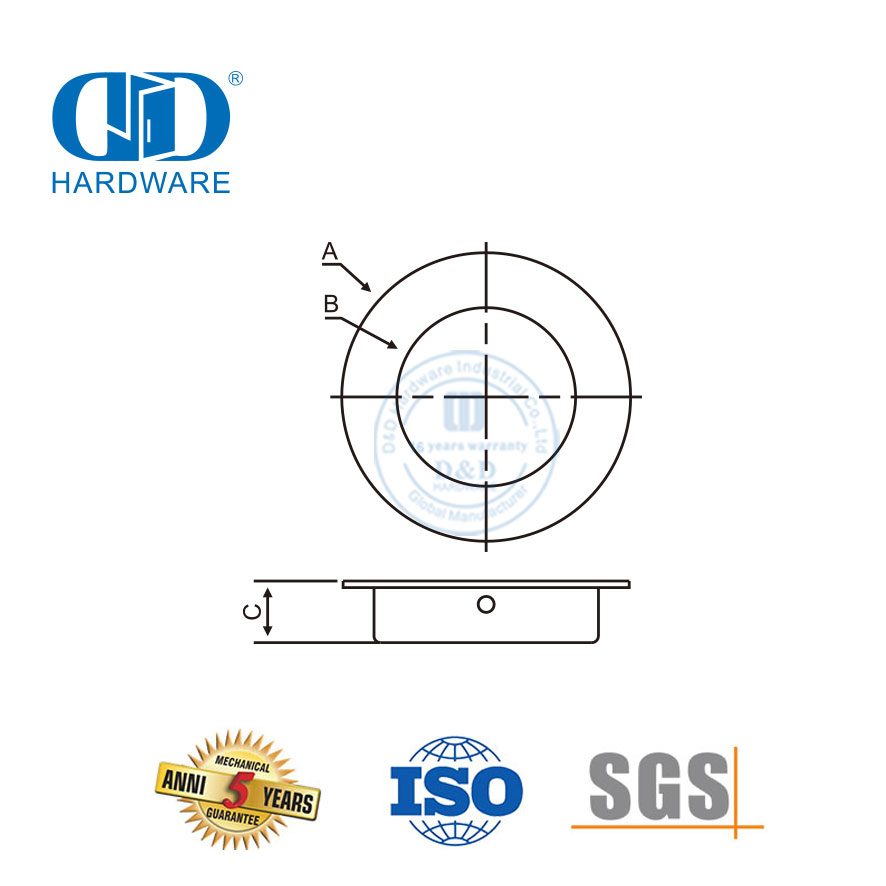 الفولاذ المقاوم للصدأ جودة عالية مخفي راحة مقبض الباب المخفي الصلبة فلوش سحب Ring-DDFH011-B