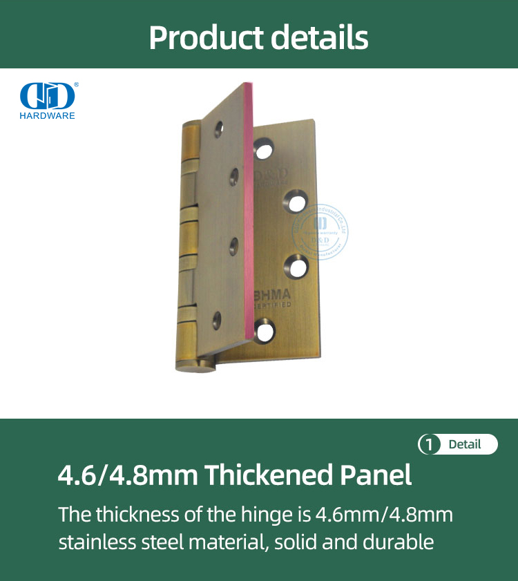 ANSI BHMA مفصل باب مقاوم للحريق باللون الذهبي الوردي سريع التركيب لمداخل السوبر ماركت-DDSS001-ANSI-1-4.5x4.0x4.6mm