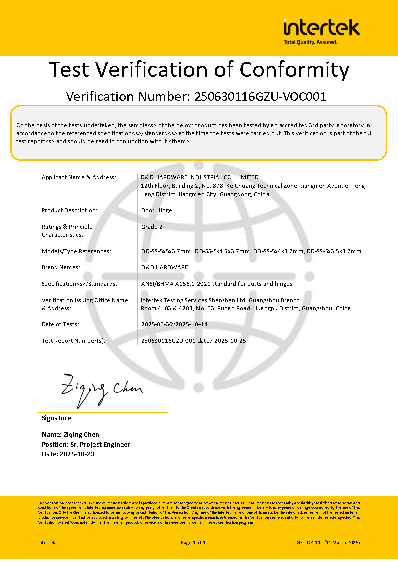 مفصل الباب الخشبي التجاري ذو الزاوية المربعة المقاومة للحريق بشهادة BHMA ANSI-DDSS001-ANSI-2